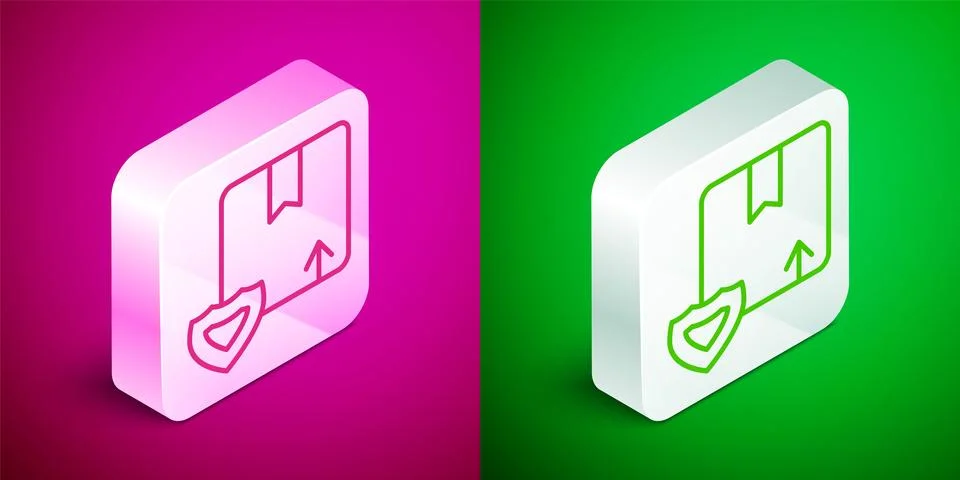 Isometric line Delivery security with shield icon isolated on pink and green 스톡 일러스트