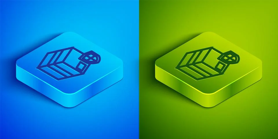 Isometric line Delivery security with shield icon isolated on blue and gree.. Stock Illustration