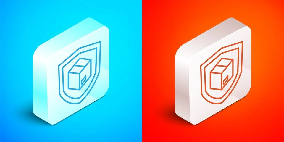 Isometric line Delivery security with shield icon isolated on blue and red .. Illustrazione stock