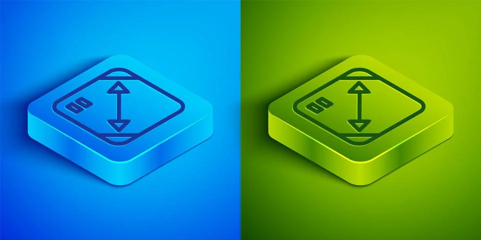 Isometric line Diagonal measuring icon isolated on blue and green background. Stock Illustration