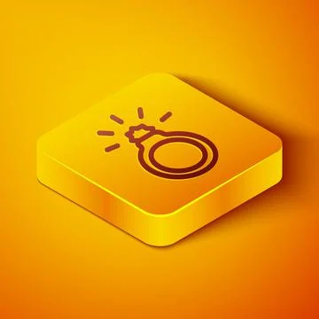 Isometric line Diamond engagement ring icon isolated on orange background Stock Illustration