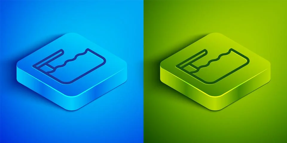 Isometric line Diving board or springboard icon isolated on blue and green .. Stock Illustration