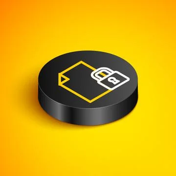 Isometric line Document and lock icon isolated on yellow background. File format Stock Illustration