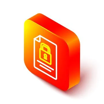 Isometric line Document and lock icon isolated on white background. File format Stock Illustration
