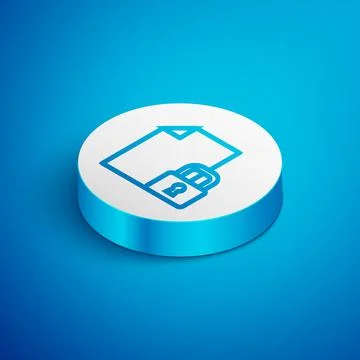 Isometric line Document and lock icon isolated on blue background. File format Illustrazione stock