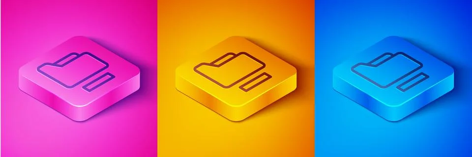 Isometric line Document folder icon isolated on pink and orange, blue background Stockillustratie