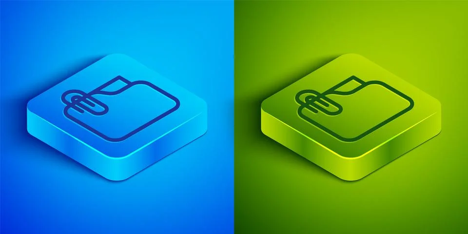 Isometric line Document folder with paper clip icon isolated on blue and green Stock-Illustration