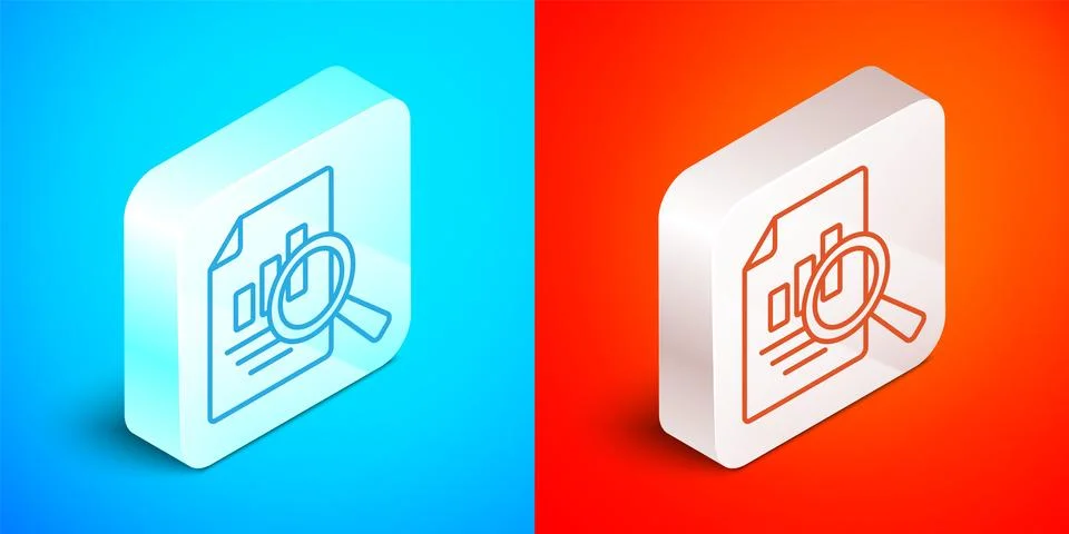 Isometric line Document with graph chart icon isolated on blue and red back.. Stock Illustration