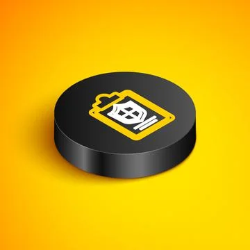 Isometric line Document with shield icon isolated on yellow background Stock Illustration