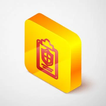 Isometric line Document with shield icon isolated on grey background. Insurance Stock Illustration