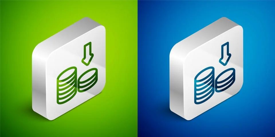 Isometric line Dollar rate decrease icon isolated on green and blue background Stockillustratie