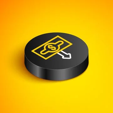 Isometric line Dollar rate decrease icon isolated on yellow background. Cost Illustrazione stock