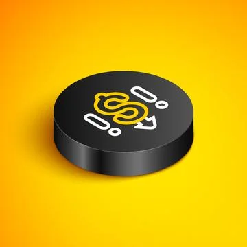 Isometric line Dollar rate decrease icon isolated on yellow background. Cost Stock Illustration