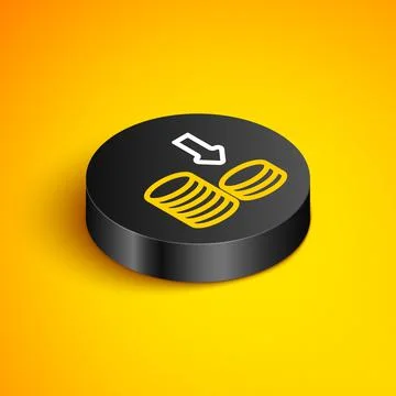 Isometric line Dollar rate decrease icon isolated on yellow background. Cost 库存插图
