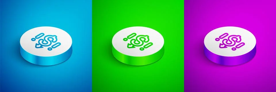 Isometric line Dollar rate decrease icon isolated on blue, green and purple 库存插图