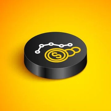 Isometric line Dollar rate decrease icon isolated on yellow background. Cost Stock Illustration