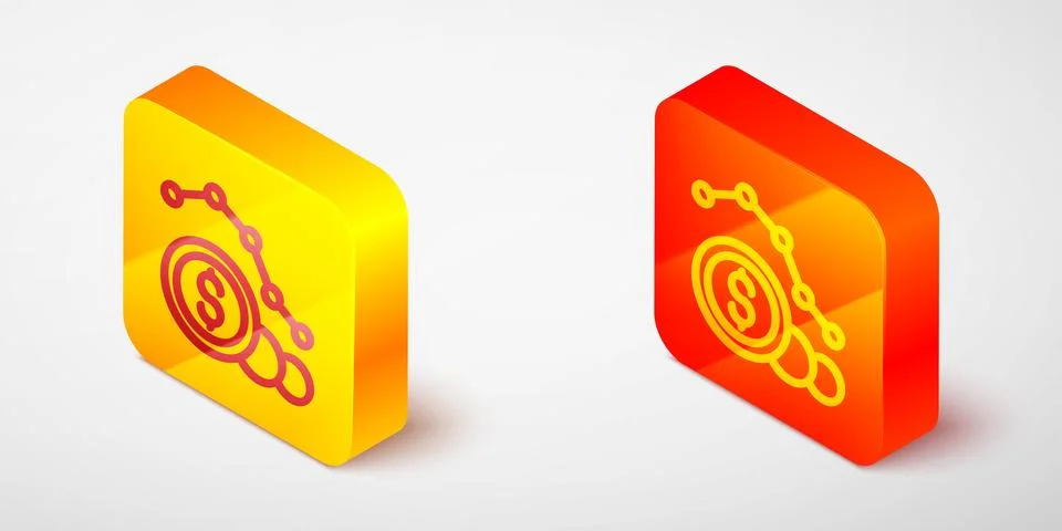 Isometric line Dollar rate decrease icon isolated on grey background. Cost 库存插图
