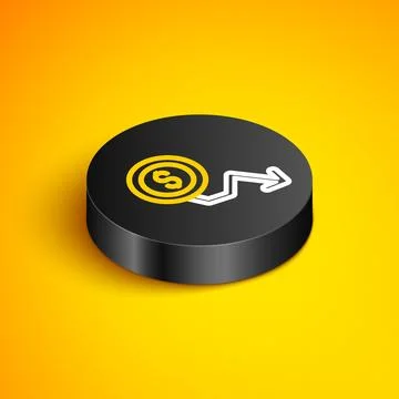Isometric line Dollar rate decrease icon isolated on yellow background. Cos.. Stock Illustration