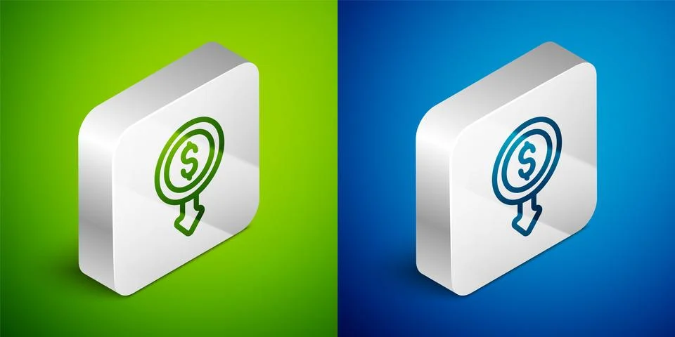 Isometric line Dollar rate decrease icon isolated on green and blue backgro.. Illustrazione stock