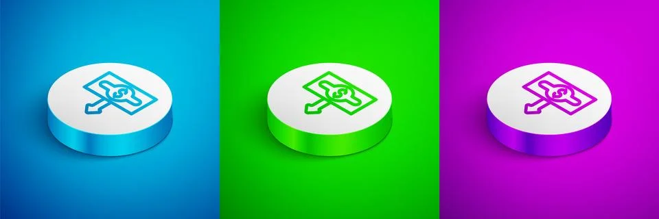 Isometric line Dollar rate decrease icon isolated on blue, green and purple.. Stockillustratie