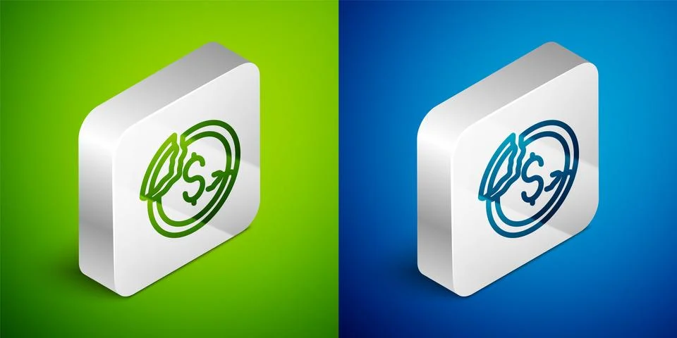 Isometric line Dollar rate decrease icon isolated on green and blue backgro.. Stock Illustration
