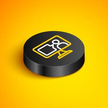 Isometric line E-learning of different foreign languages icon isolated on yellow Illustrazione stock