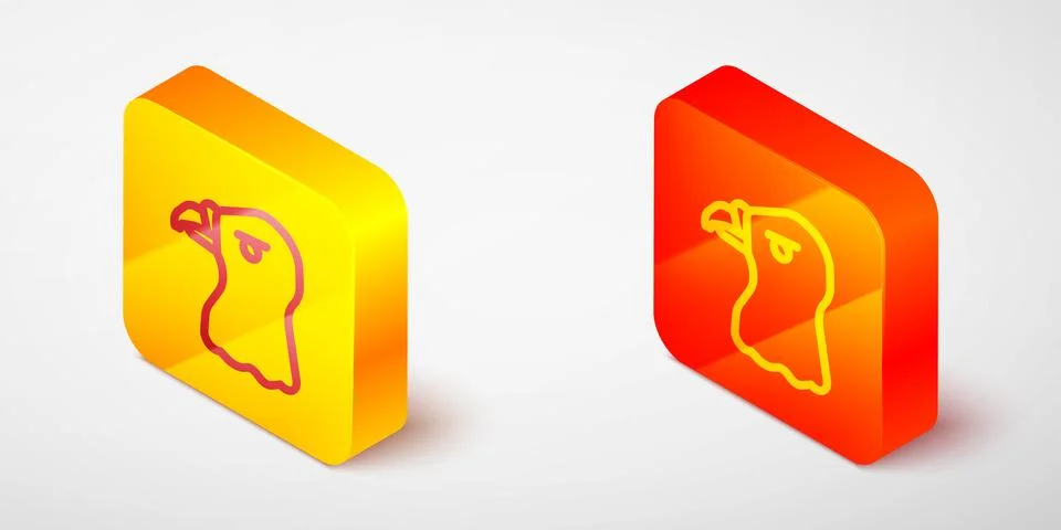 Isometric line Eagle head icon isolated on grey background. Yellow and orange 스톡 일러스트