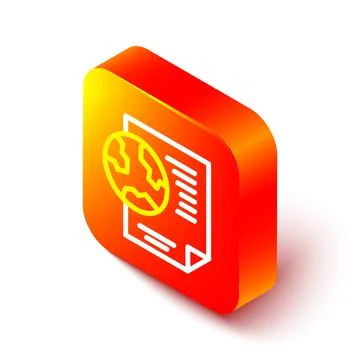 Isometric line Earth globe with document icon isolated on white background Stock Illustration