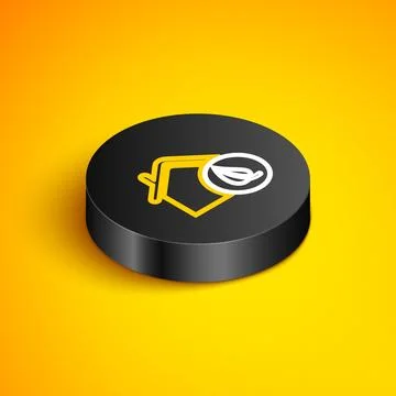 Isometric line Eco friendly house icon isolated on yellow background. Eco h.. Ilustración de archivo