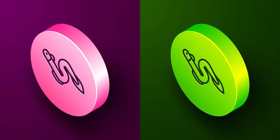 Isometric line Eel fish icon isolated on purple and green background. Circle Stock Illustration