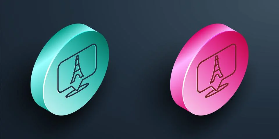 Isometric line Eiffel tower icon isolated on black background. France Paris イラスト素材