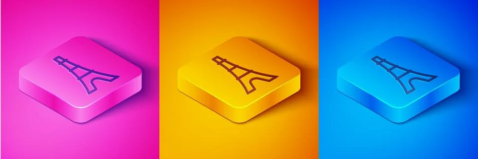 Isometric line Eiffel tower icon isolated on pink and orange, blue backgrou.. Stock-Illustration