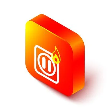Isometric line Electric wiring of socket in fire icon isolated on white Illustrazione stock