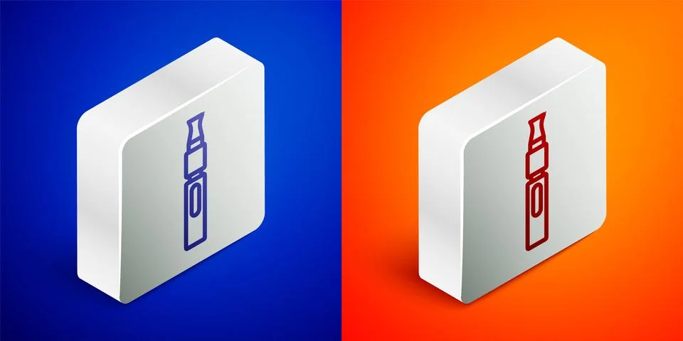 Isometric line Electronic cigarette icon isolated on blue and orange backgr.. Stock Illustration