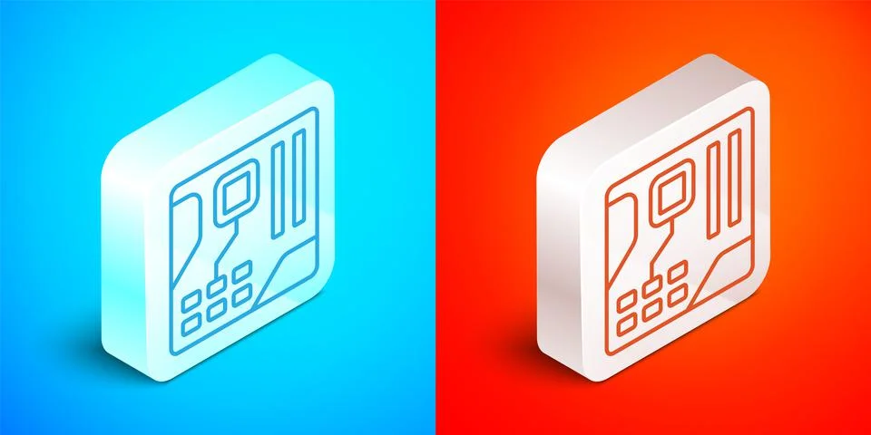 Isometric line Electronic computer components motherboard digital chip Stock Illustration