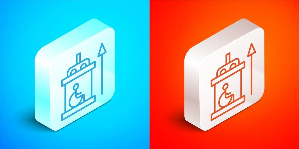 Isometric line Elevator for disabled icon isolated on blue and red background Stock Illustration