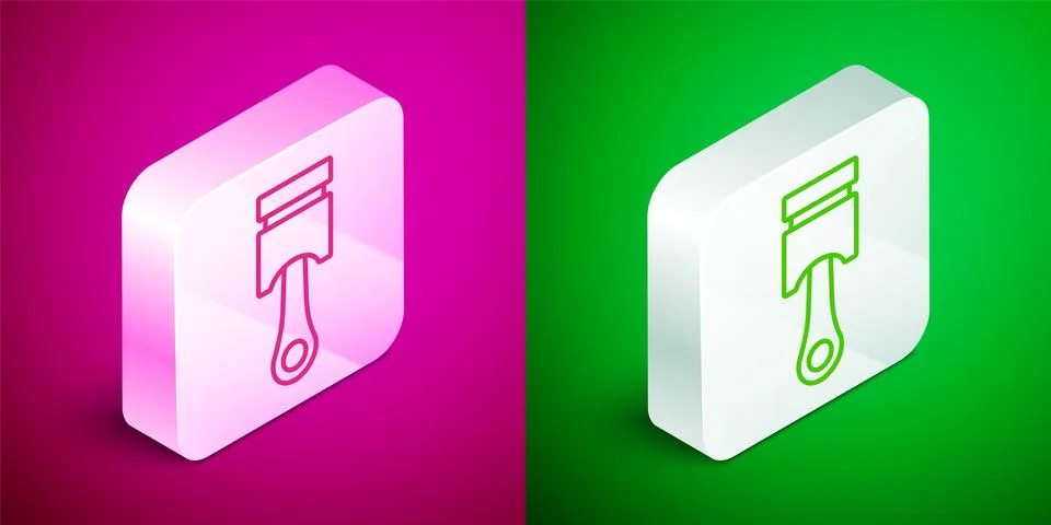 Isometric line Engine piston icon isolated on pink and green background. Car Stock Illustration