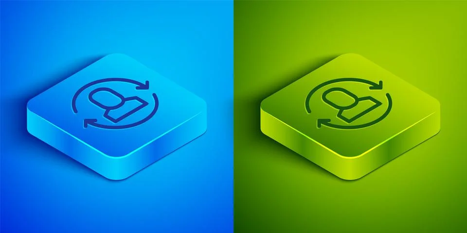 Isometric line Exchange work icon isolated on blue and green background 스톡 일러스트