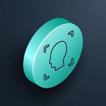 Isometric line Face recognition icon isolated on black background. Face Stock Illustration