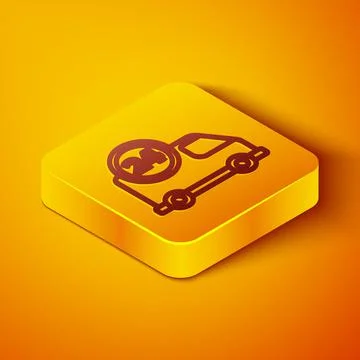 Isometric line Fast round the clock delivery by car icon isolated on orange Illustrazione stock