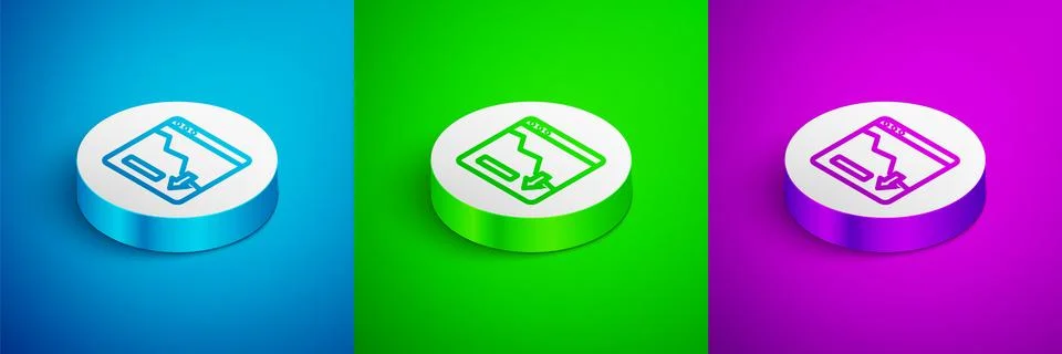 Isometric line Financial growth decrease icon isolated on blue, green and purple Stock Illustration