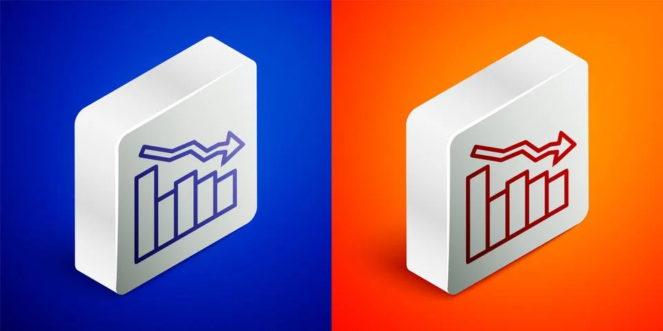 Isometric line Financial growth decrease icon isolated on blue and orange Stock Illustration