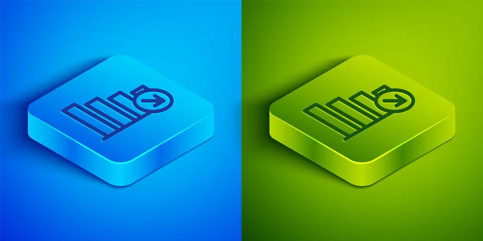 Isometric line Financial growth decrease icon isolated on blue and green Stock Illustration
