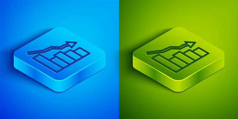 Isometric line Financial growth decrease icon isolated on blue and green Stock Illustration
