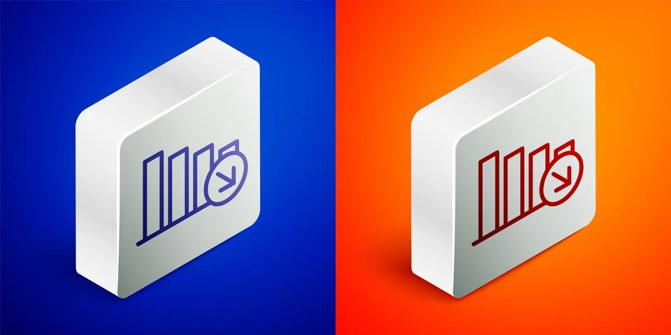 Isometric line Financial growth decrease icon isolated on blue and orange Stock Illustration