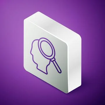 Isometric line Finding a problem in psychology icon isolated on purple Illustrazione stock