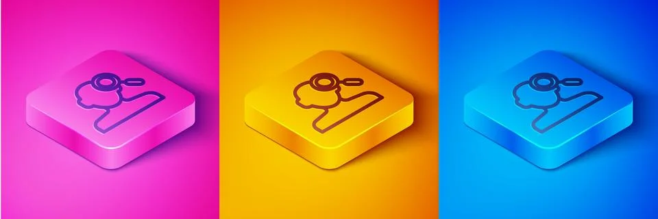 Isometric line Finding a problem in psychology icon isolated on pink and orange Illustrazione stock