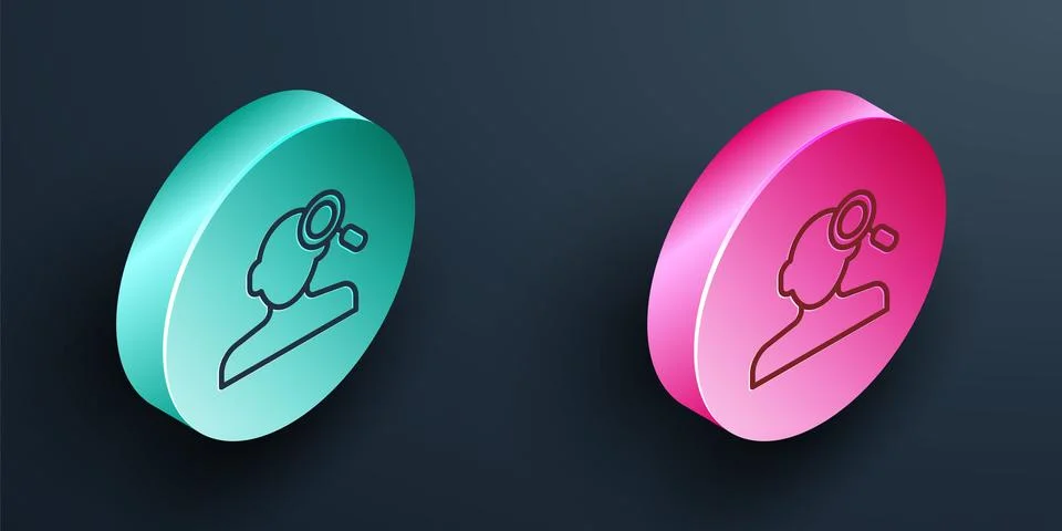 Isometric line Finding a problem in psychology icon isolated on black backg.. Illustrazione stock