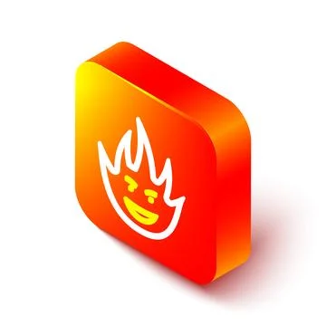 Isometric line Fire flame icon isolated on white background. Orange square .. Stock Illustration