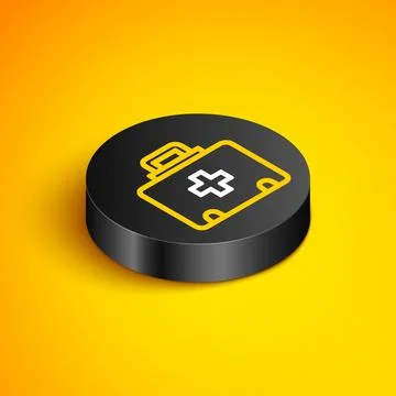 Isometric line First aid kit icon isolated on yellow background. Medical bo.. Stock Illustration